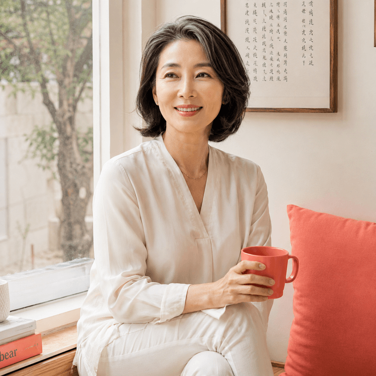 새벽 창가에 앉은 50대 여성