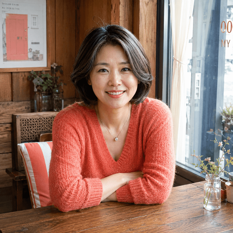 손뜨개 즐기는 50대 여성