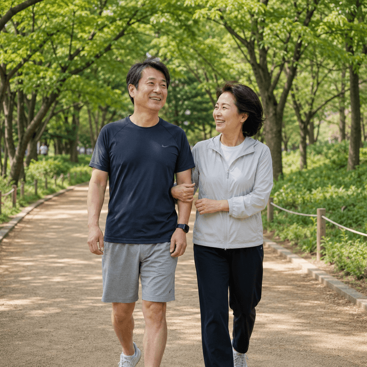 공원을 걷는 부부