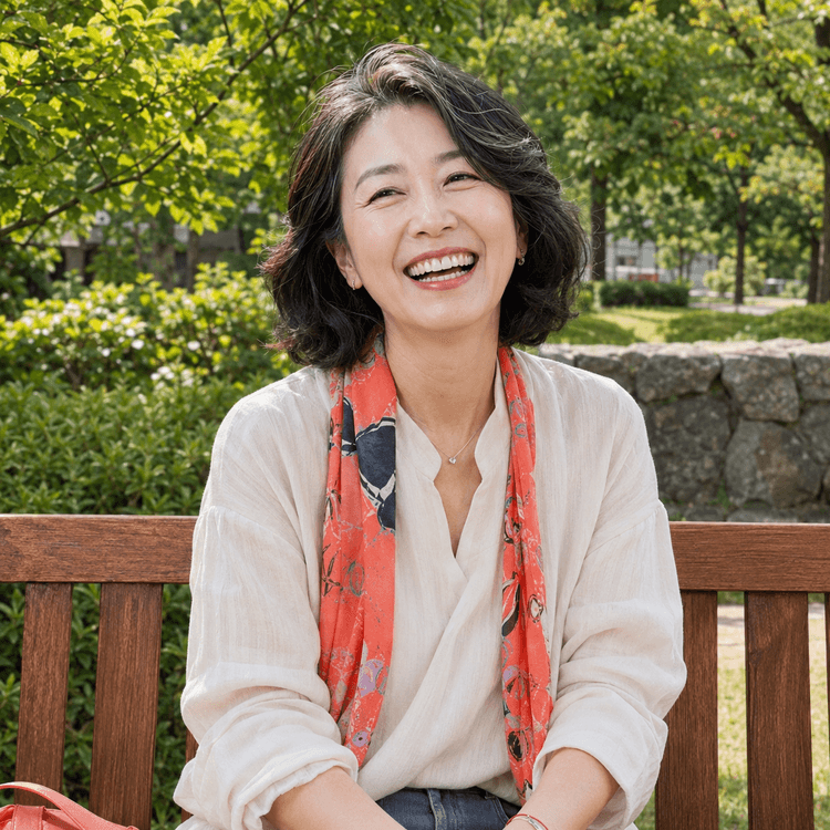 환하게 웃는 50대 여성