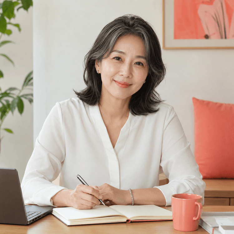 50대 여성이 체크리스트를 작성하는 모습