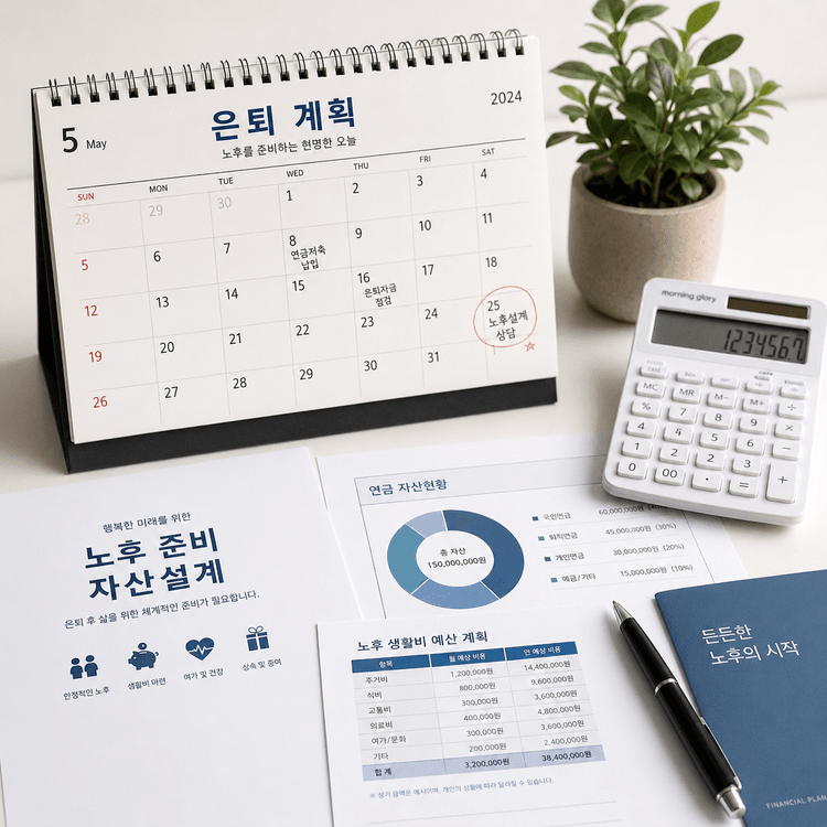 은퇴 서류와 계산기