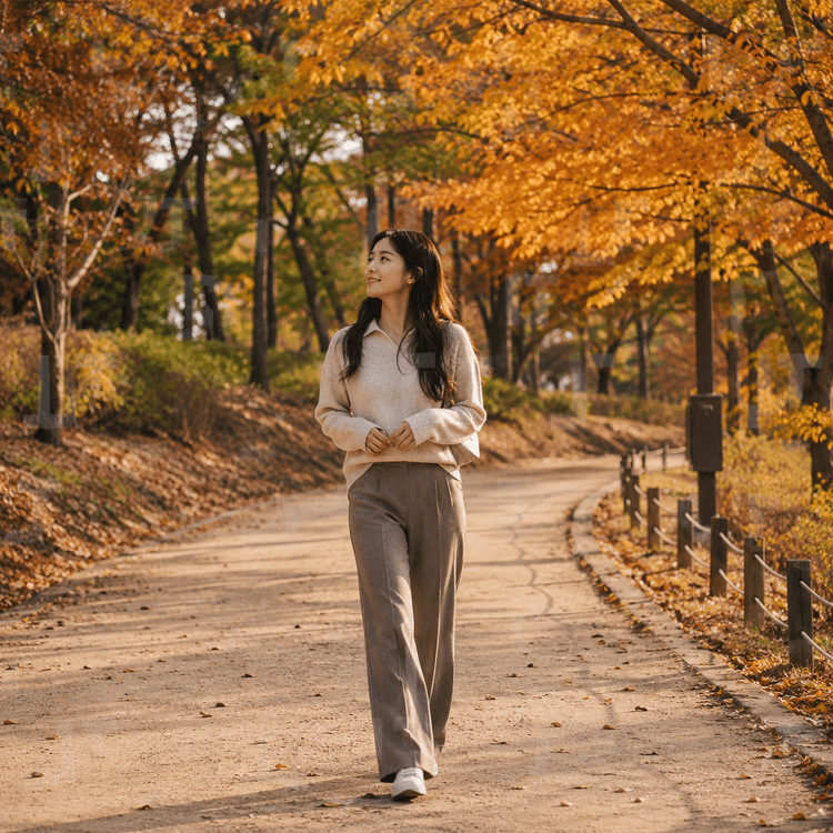 공원을 혼자 걷는 여성