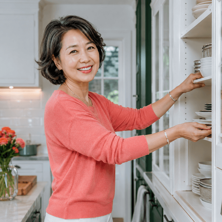 주방 정리하는 50대 여성