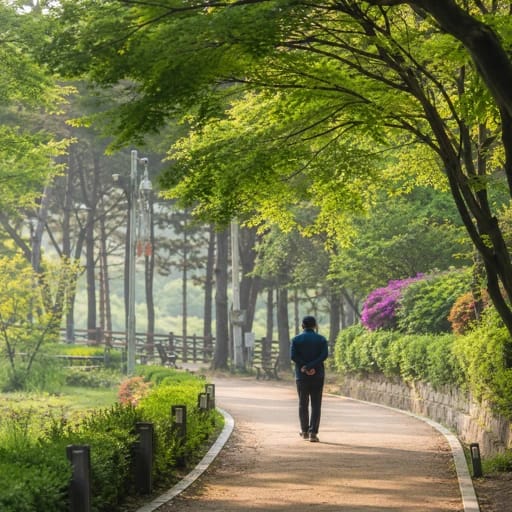 공원 벤치에 앉은 50대 남성
