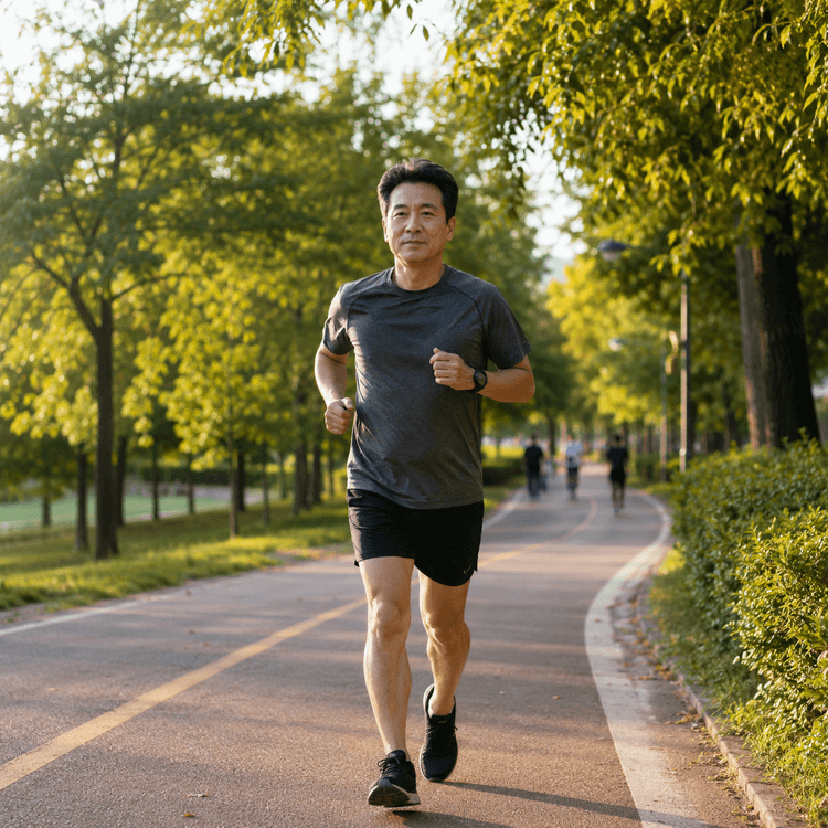 공원에서 운동하는 중년 남성