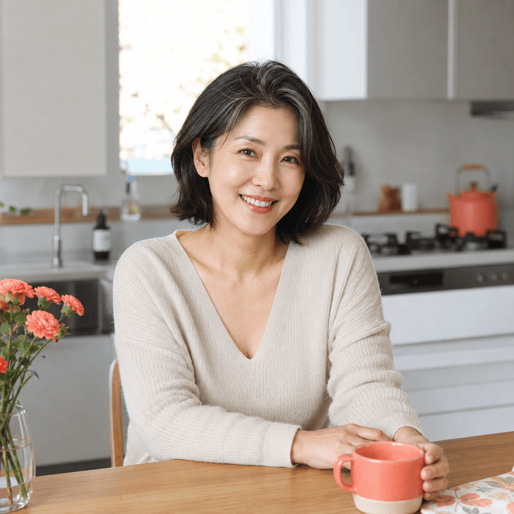 50대 여성 영양제 복용 모습