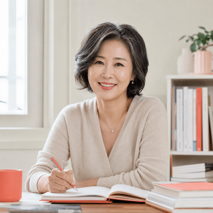 건강보험 서류 살펴보는 50대 여성