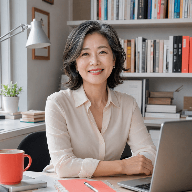 연금 서류 검토하는 50대 여성