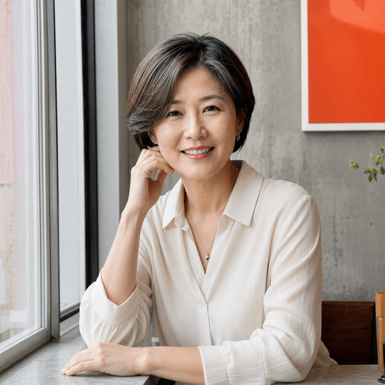 창가에 앉아 생각에 잠긴 50대 여성