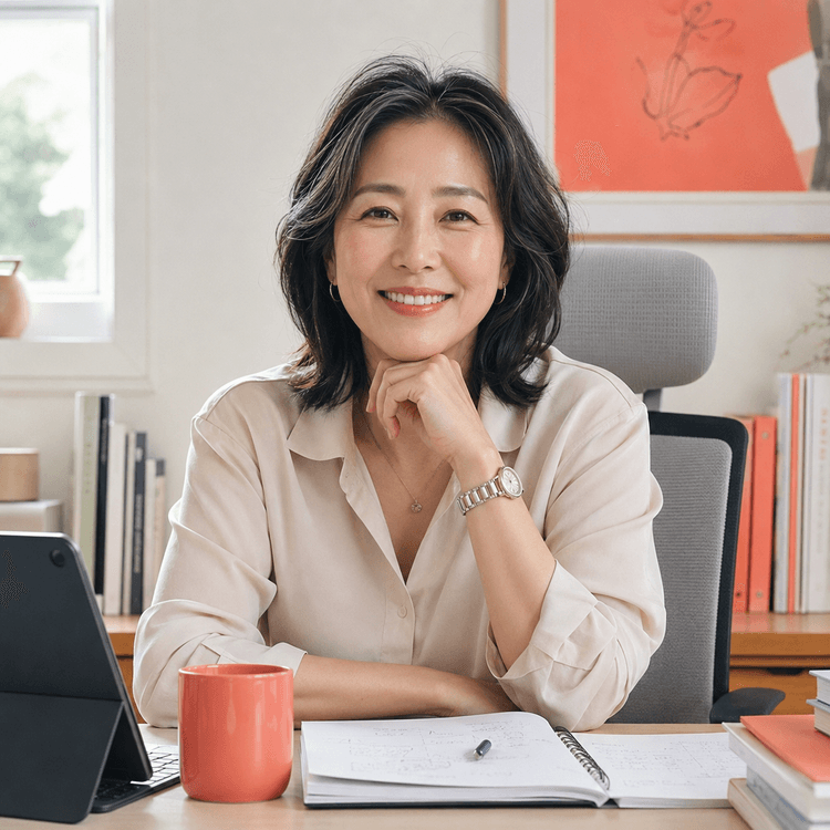 50대 여성이 퇴직금 서류 검토 중