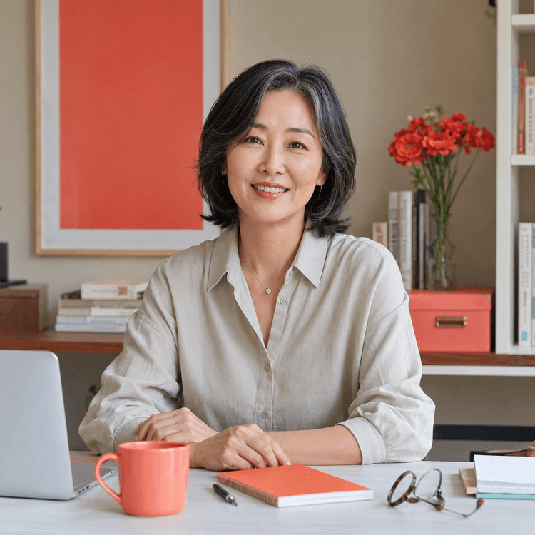 연금 서류를 검토하는 50대 여성