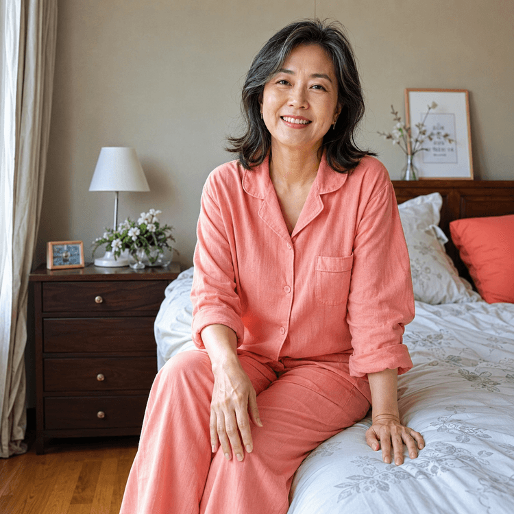 아침에 힘겹게 일어나는 50대 여성