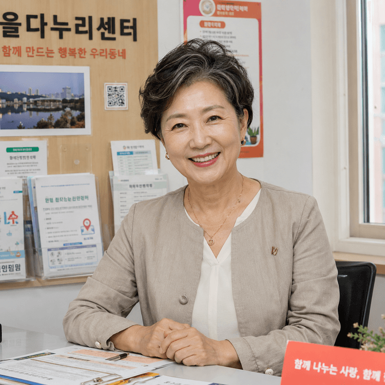 복지관에서 서류 작성하는 여성