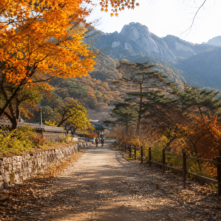 단풍 든 가을 등산로 풍경