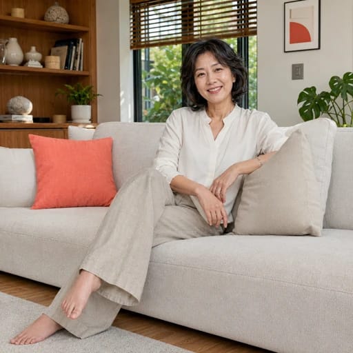 가슴에 손 얹은 50대 여성