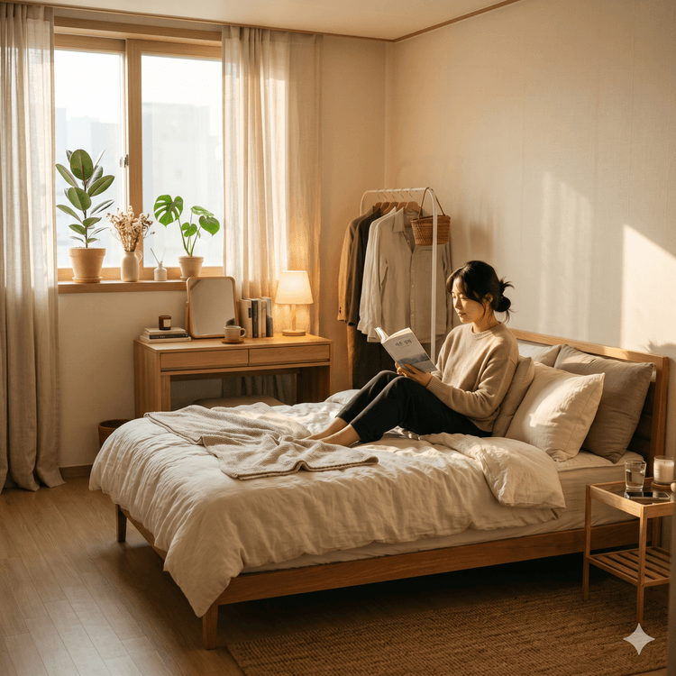 mature Korean woman wellness morning window