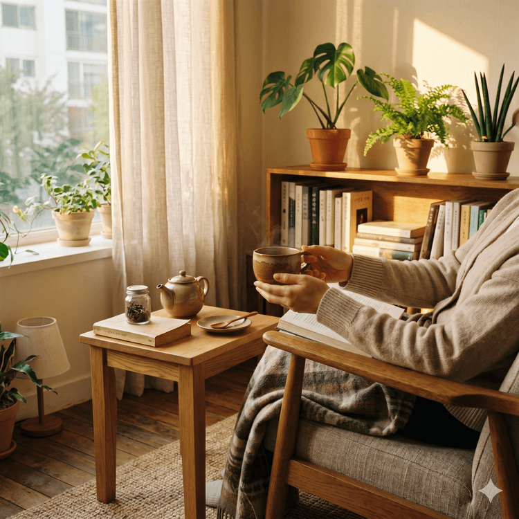 mature woman window night thoughtful Korean lifestyle