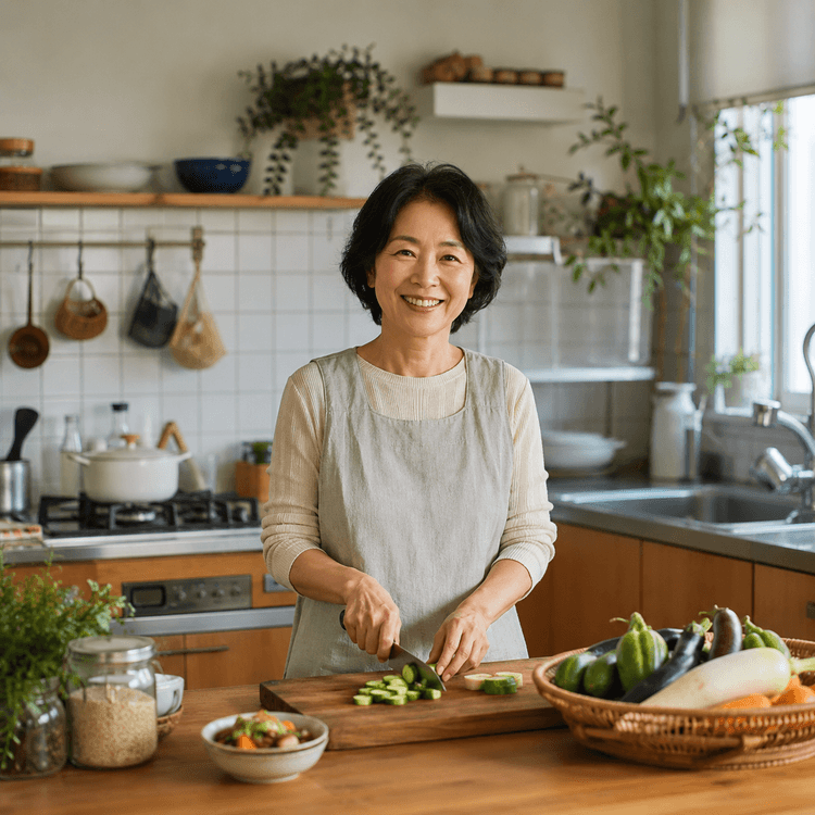혼자 요리하는 중년 여성
